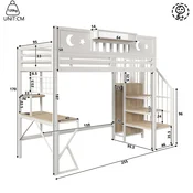 SONNENH Otroška postelja, 90 x 200 cm, MDF/kovina, bela, 255 x 109 x 187 cm, led osvetlitev, priključek usb, za spalnico