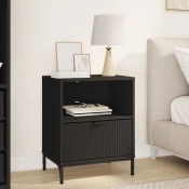 vidaXL Nočna omarica s predalom Črna 49 x 36 x 61 cm Konstruiran les