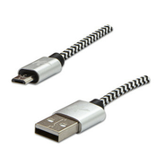 Logo Kabel USB (2.0), USB A moški - microUSB moški, 2 m, 480 Mb/s, 5V/1A, srebrn, škatla, najlonski oplet, aluminijast zaključek