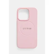 shumee Ovitek Guess Grained Ring MagSafe za iPhone 16 Pro, roza