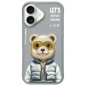 shumee Ovitek za iPhone 16 Nimmy Cool&Cute 2.0 medvedje siv