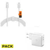 PACK KABEL SPIGEN PB2200 ARCWIRE LIGHTNING CABLE 200CM WHITE + POLNILEC ZA MOBILNE IN TABLIČNE RAČUNALNIKE SPIGEN PE2007EU POWERARC 2-PORT NETWORK CHARGER PD60W/QC3.0 WHITE