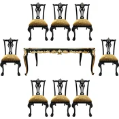 PompA¶A¶s by Casa Padrino Luxury Baroque Dining Room Set Crown Gold/Black - PompA¶A¶s Baroque Dining Table with Glass Top and 8 Chairs designed by Harald GlA¶A¶ckler - Furniture in Baroque Style