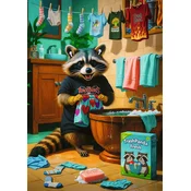 Trefl - Puzzle Premium Plus – Stvari za hišne ljubljenčke in ljudi: Delovni dan rakuna - 1 000 kosov