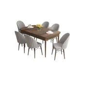 Hanah Home trpezarijski set Elf, sto na razvlacenje i 6 stolica, ploca u dekoru drveta Baroque, siva tkanina Babyface
