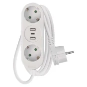 Podaljšek 1,4 m/2 vtičnic+2xUSB-A+1xUSB-C/s stikalom/beli/PVC/1,5 mm2