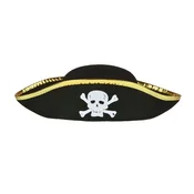 Korbi Piratski klobuk s lobanjo, zložljiv trikon, črn, za karneval