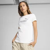 Womens Puma ESS METALLIC No. 1 Logo T-Shirt, White, Size XS, Clothing