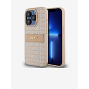 DKNY DKNY Usnjeno enoplastno ohišje s črto in kovinskim logotipom - ohišje za iPhone 15 Pro Max (roza)