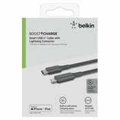 Belkin Smart LED Cable grey 1,2m USB-C / Lightning CAA006bt04GR