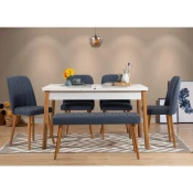 Hanah Home Set trpezarijski sto, 4 trpezarijske stolice i klupa Santiago bež-Tegut