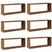 Vidaxl Stenske kockaste police 6 kosov starinski les 60x15x23 cm