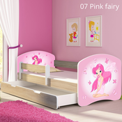 Djecji krevet ACMA s motivom, bocna sonoma + ladica 140x70 cm - 07 Pink Fairy