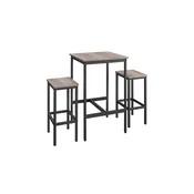 Songmics Komplet barske mize 1 miza 60x60x90 cm 2 barska stola 30x40x65 cm rjava črna