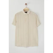 Trendyol Beige Limited Edition Regular Fit Striped Textured Summer Shirt