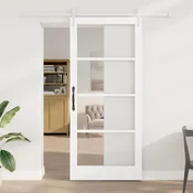 vidaXL drsna vrata s kompletom pribora bela 93x211 cm iz masivnega bora