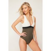 Trendyol Green-White V-Neck Color Block Regular Leg Swimsuit