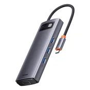 Baseus Metal Gleam USB-C HUB adapter HDMI / 3x USB 3.2 / VGA, siva (WKWG030013)