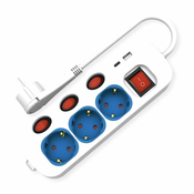 Roline razdelilec 3x220V s stikali 2xUSB TipA-C 1,5m 19.07.2344-20