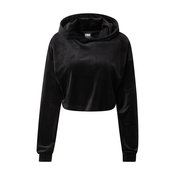 Womens Cropped Velvet Oversized Hoody Black