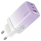 USAMS USAMS OMREŽNI POLNILEC 2X USB-C 1X USB 65W PD3.0 QC3.0 VIJOLIČEN, (21974754)