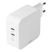 DELTACO USB-C Zidni Punjač, GaN Tehnologija, 2x USB-C PD, Ukupno 100 W