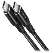 AXAGON podatkovni in polnilni kabel USB-C do USB-C/USB-C/USB2.0/3A/PD 60W/pleten/2 m/črn