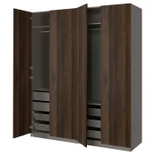 PAX / STORKLINTA Kombinacija garderobera, tamnosiva/tamnosmeda im. bajcovane hrastovine, 200x66x236 cm
