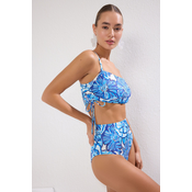 Trendyol Multicolored Floral Patterned Strapless Tunnel Bikini Top