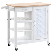 HOMCOM HOMCOM Kuhinjski voziček s 4 kolesi z 1 predalom, 1 omarico, 1 odprto polico s 3 nivoji in 1 stojalom za brisače, MDF in jeklo, 92x40x84 cm, bel, (20745453)