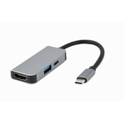 Gembird gembird a-cm-combo3-02 usb type-c 3-v-1 večportni adapter (usb port + hdmi + pd), srebrn