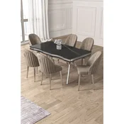 Hanah Home trpezarijski set Pem, sto i 6 stolica, ploca u dekoru Sonata, hromirane noge, kapucino tkanina Babyface