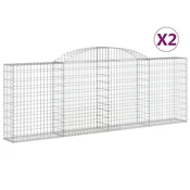 Vidaxl Obokana gabionska košara 2kos 300x30x100/120cm pocinkano železo