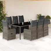 9-dijelni vrtni bistro set od poliratana s jastucima sivi Siva 190 x 90 x 75 cm
