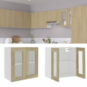 vidaXL Viseča steklena omarica sonoma hrast 60x31x60 cm iverna plošča