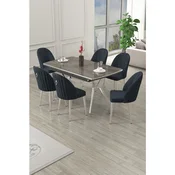 Hanah Home trpezarijski set Sim, sto na razvlacenje i 6 stolica, antracit ploca Irony, hromirane noge, antracit tkanina Babyface