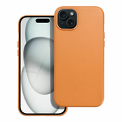 Ovitek Leather Mag Cover iz eko usnja z vgrajenim magnetnim obročem za iPhone 15 Plus - orange