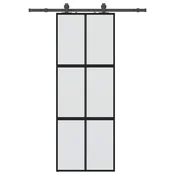 Vidaxl Drsna vrata z opremo črna 76x205 cm kaljeno steklo