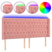Vidaxl LED posteljno vzglavje roza 203x16x118/128 cm žamet
