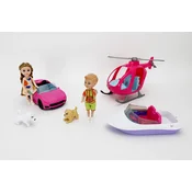 Mini panenky Leo a Nini s autem, lodí, vrtulníkem a pejsci S-55881 POUŽITO