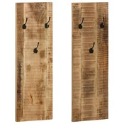 Vidaxl Stenski obešalnik za plašče 2 kosa trden mangov les 36x110x3 cm