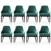 Casa Padrino luxury dining chair set of 8 with armrests green/black/brass 55 x 59 x H. 88 cm - Dining room furniture - Restaurant furniture - Luxury furniture - Luxury furnishings