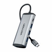 Vention USB-C to USB-C Docking Station, 3x USB3.0, PD 0.15m THAHB, gray