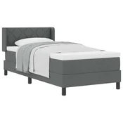Vidaxl Postelja z vzmetnico z vzglavjem Temno siva 200 x 90 cm blago