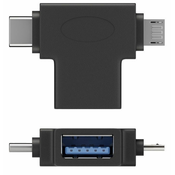 PremiumCord Adapter iz USB-A v USB-C + mikro USB-B