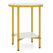 Northix Okrogla klubska mizica marmorni videz 40 cm 2 nivoja bela zlata
