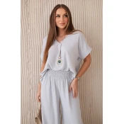 Kesi Włoski Set with necklace blouse + pants grey