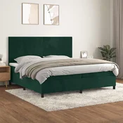 Greatstore Box spring postelja z vzmetnico temno zelena 200x200 cm žamet