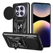 Oklepni ovitek MaX-Armor z obročem, kovinsko ploščico in zaščito zadnjih kamer za Xiaomi Redmi Note 14 Pro 4G - army black