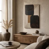 WallXpert slika na platnu Huhu3205, apstraktni oblici u crnoj, braon i bež boji, 45 x 70 cm